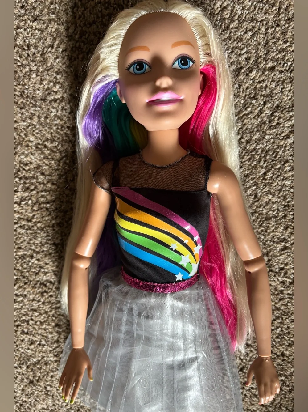 2016 Barbie Just Play Mattel My Size 28” Rainbow Sparkle Stripe Doll